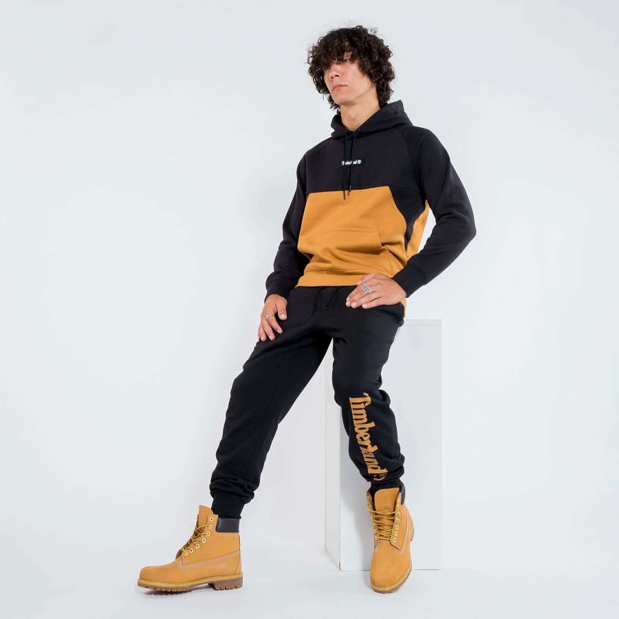 Men'S Hoodies * | Timberland Color Block Hoodie Sweatshirt Black/Wheat