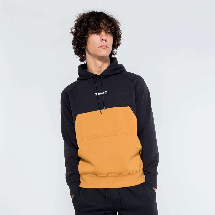 Men'S Hoodies * | Timberland Color Block Hoodie Sweatshirt Black/Wheat